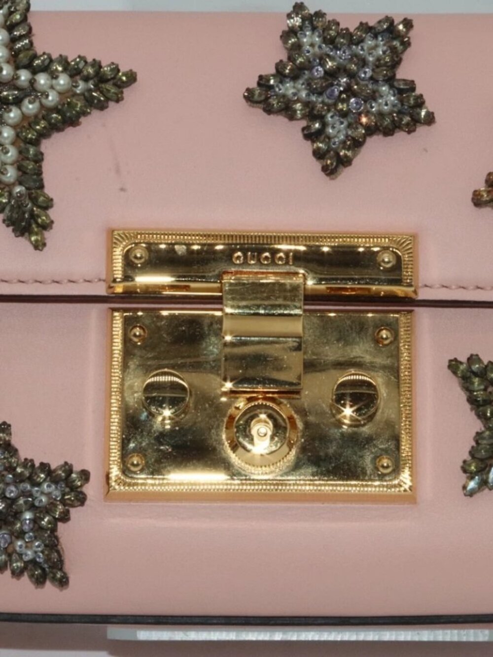 Gucci Calfskin Crystal Star Embroidered Padlock Shoulder Bag - Pink - Picture 9 of 16